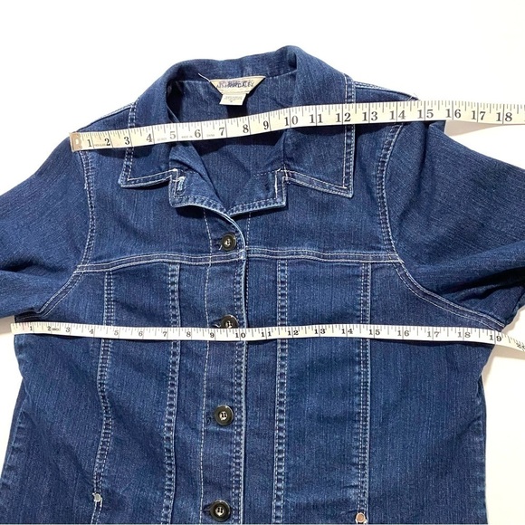 Allison Daley Blue Jean Jacket Blazer Stretchy Size 8 Medium Cotton Casual - Picture 12 of 15